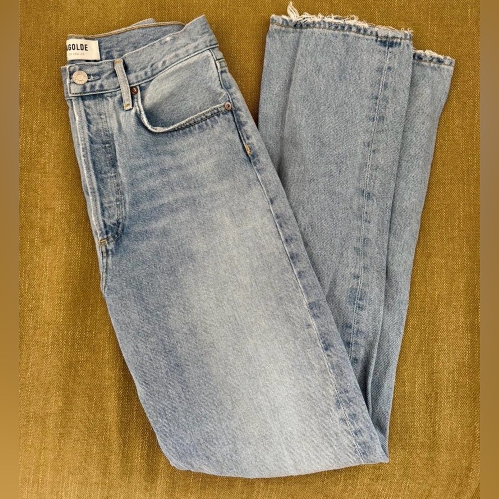 Agolde Light Blue High-Rise Distressed Straight Jeans